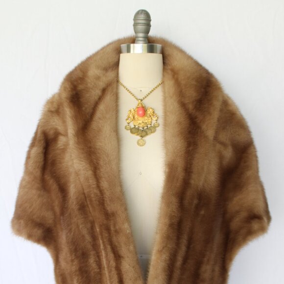 Vintage Mink fur stole wrap cape coat Jacket shawl brown tan Jackie O 1960's - Picture 7 of 10